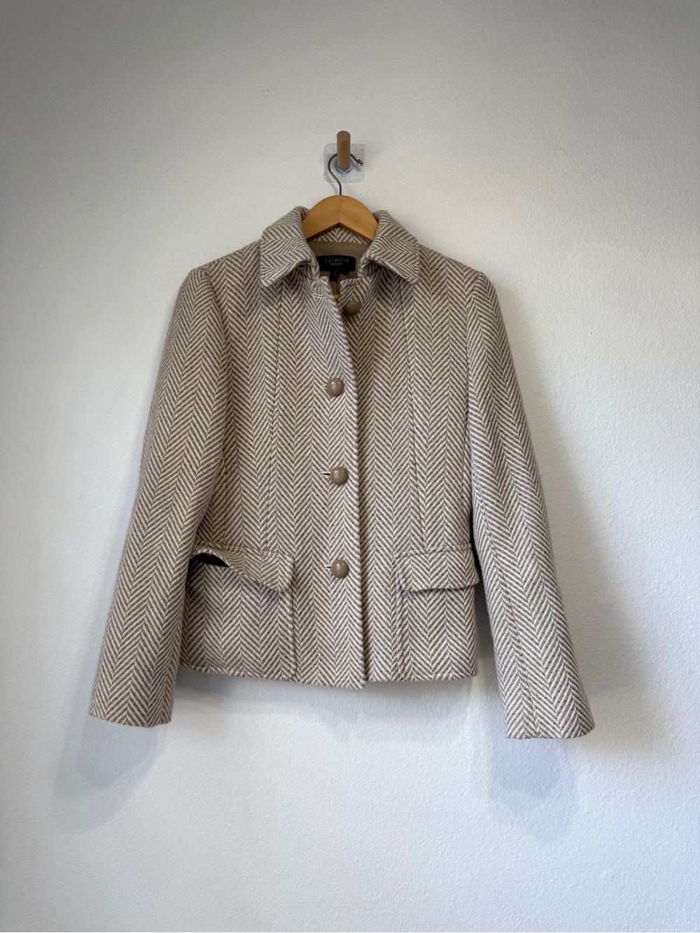 Talbots Herringbone Wool Linen Blend Blazer Jacket Size 8 - Picture 3 of 7